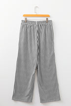 Brown Stripe Elastic High Waist Pocketed Loose Pants