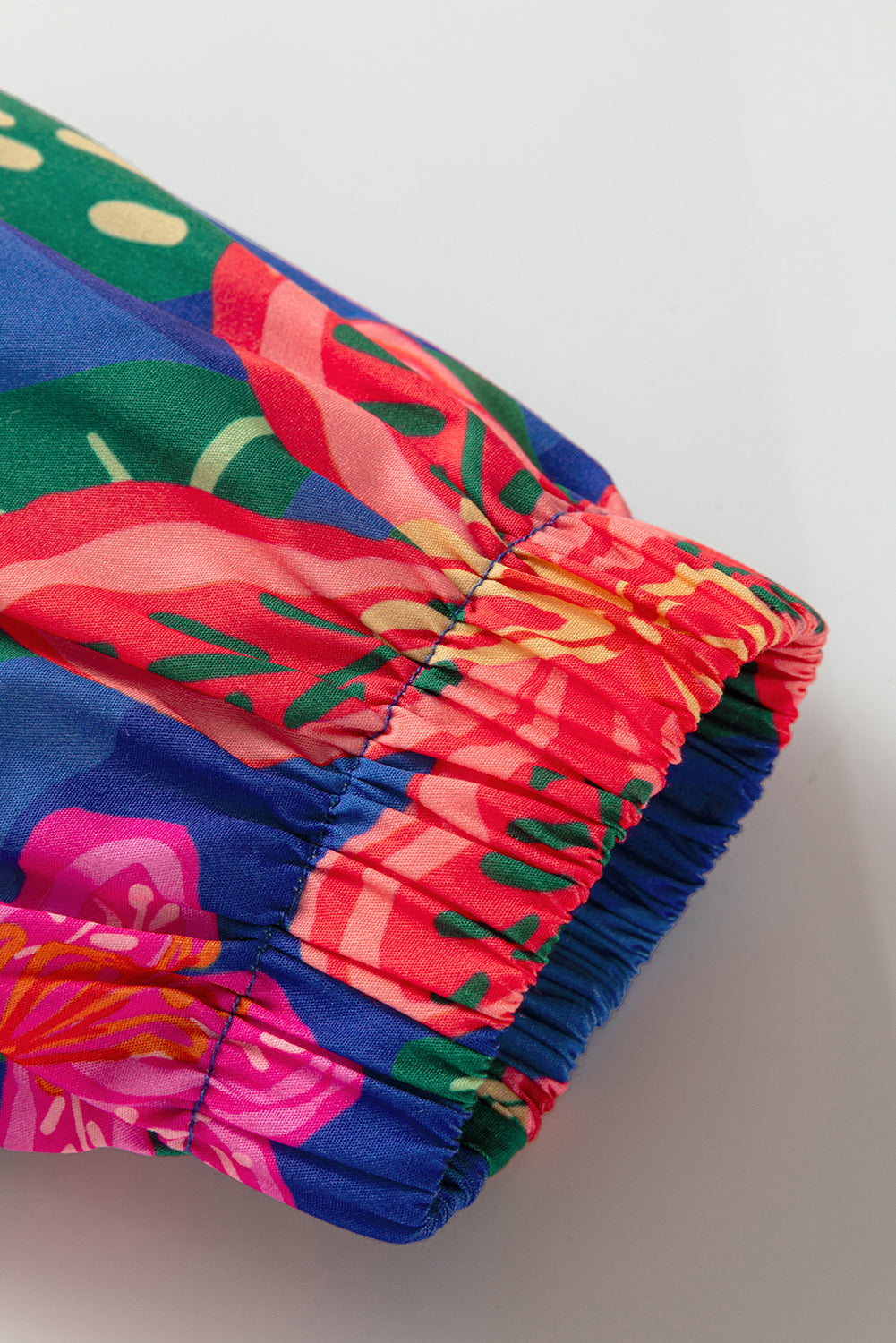 Blue Floral Print 3/4 Sleeve V Neck Tiered Long Dress