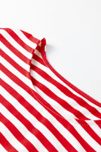 Red Stripe Drop Shoulder Long Sleeve Top Lounge Pants 2pcs Set