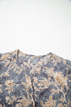 Sky Blue Floral Print Smocked High Waist Long Sleeve Maxi Dress