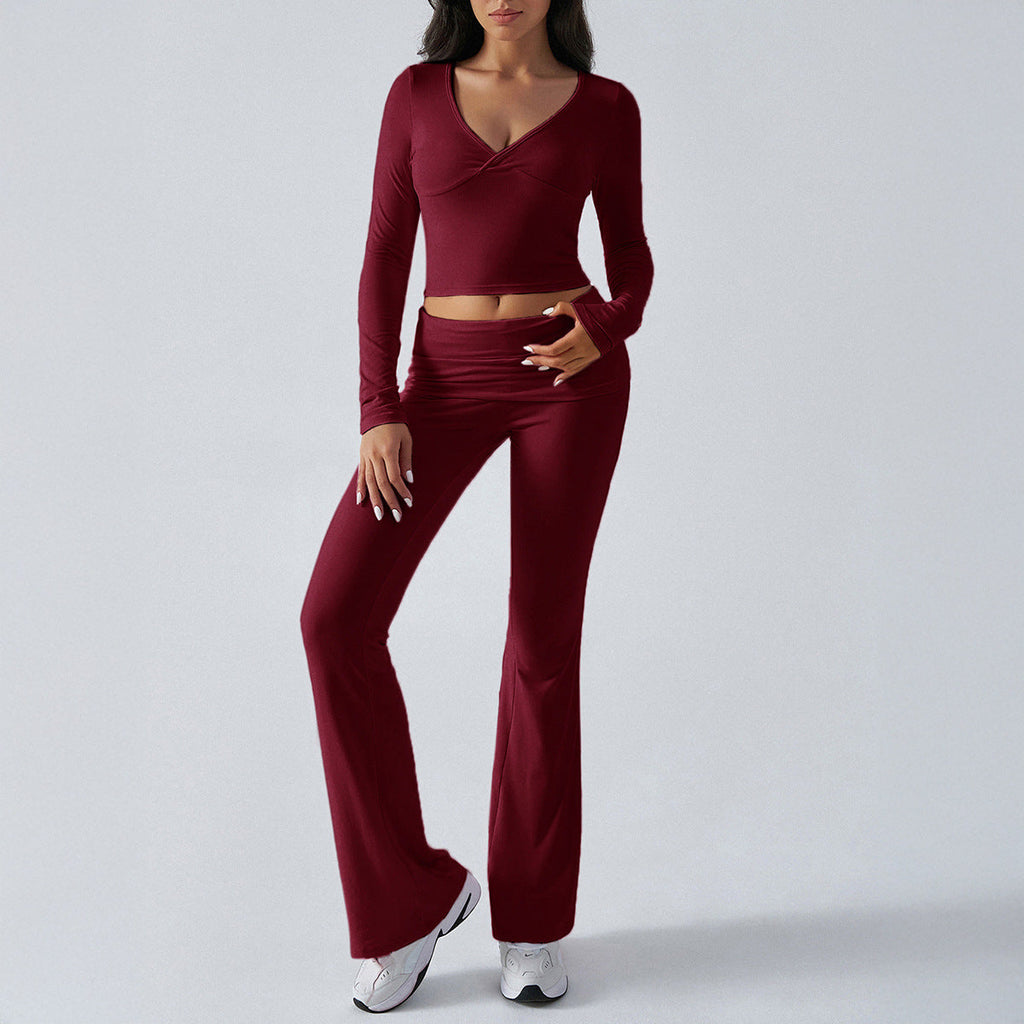 Women's Casual Sports Slim-fitting Knitted Long-sleeved Trousers Two-piece Suit
