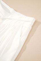 White Solid Drop Waist Pleated Wide Leg Casual Pants