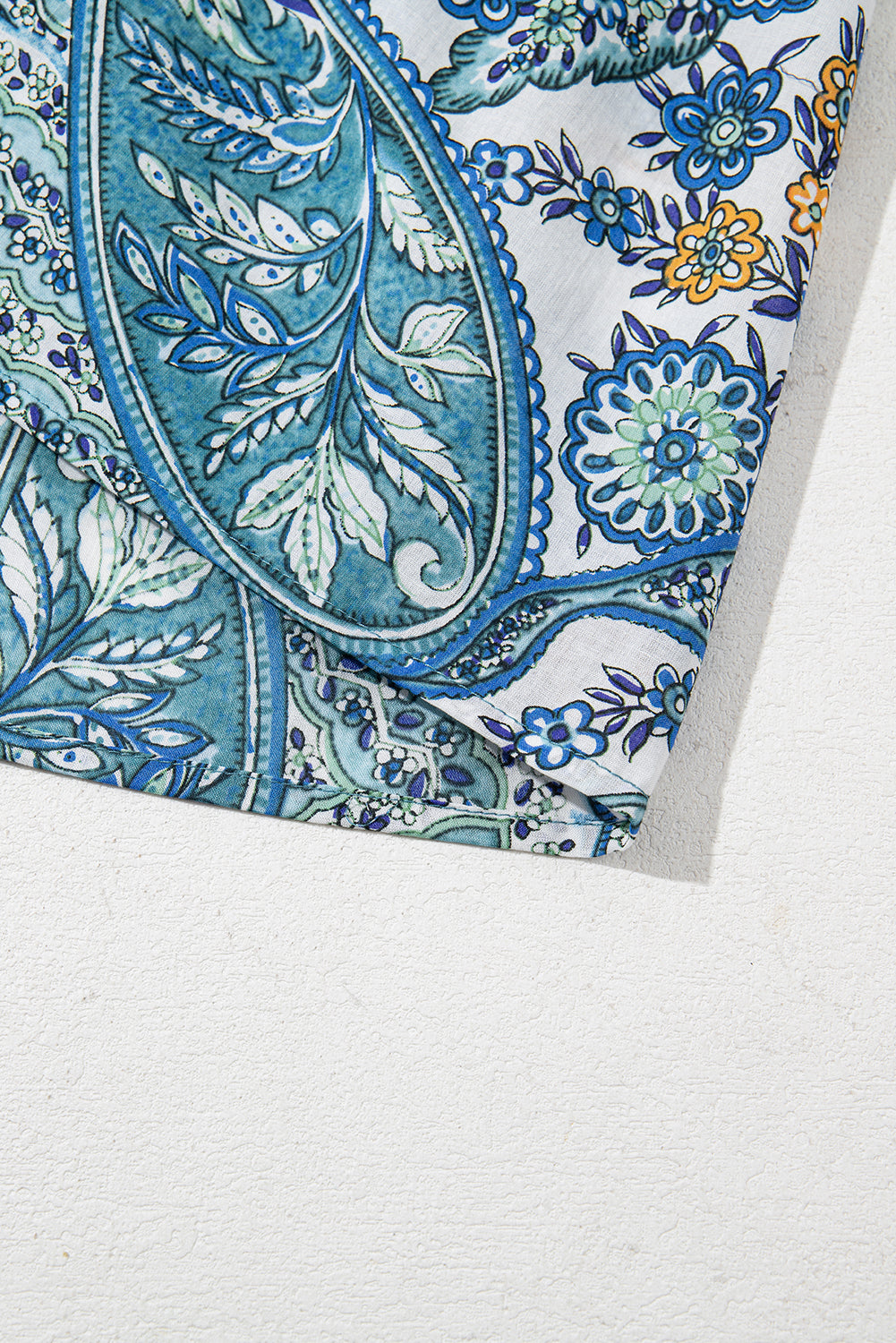 Blue Bohemian Paisley Floral V Neck Short Sleeve Mini Dress