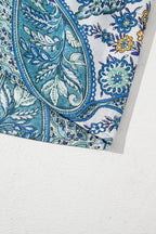 Blue Bohemian Paisley Floral V Neck Short Sleeve Mini Dress