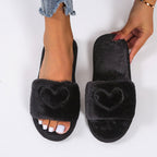 Ladies Flat-bottom Solid Color Warm Fur Slippers