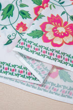 White Floral Print Half Button Mandarin Neck 3/4 Sleeve Maxi Dress