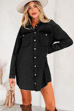 Beau Blue Chest Pocket Raw Hem Denim Loose Shirt Dress