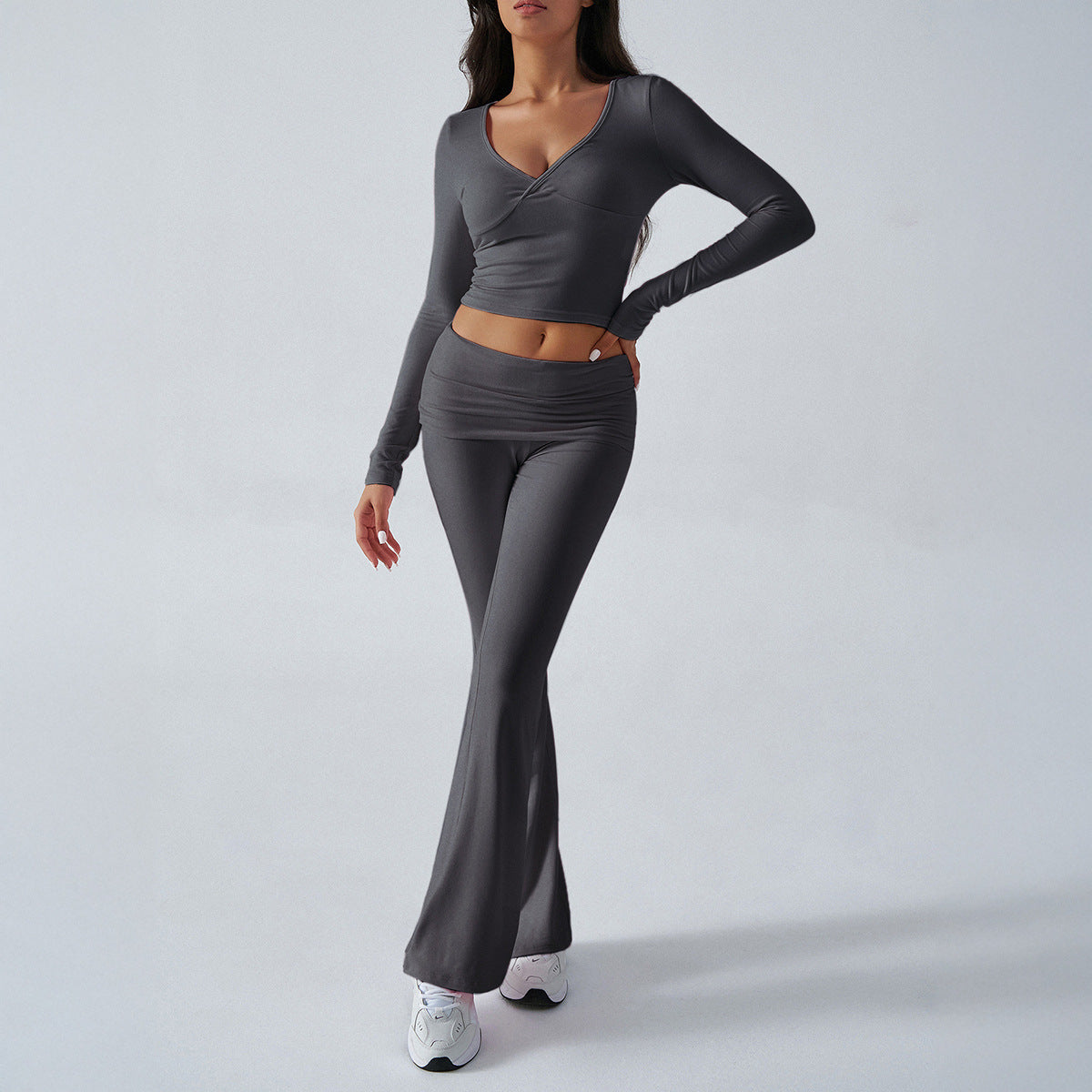 Women's Casual Sports Slim-fitting Knitted Long-sleeved Trousers Two-piece Suit