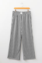 Brown Stripe Elastic High Waist Pocketed Loose Pants