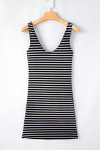 Black Stripe Ribbed Knit Sleeveless Mini Dress