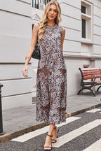 Multicolour Leopard Checkered Double Printed Reversible Sleeveless Long Dress