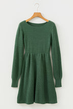 Mist Green Solid Lantern Sleeve Empire Waist Short Sweater Dress