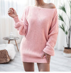 Casual Off-the-shoulder Lantern Sleeve Knitted Sweater Dress