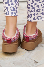 Chestnut Contrast Print Suede Plush Lined Snow Boots