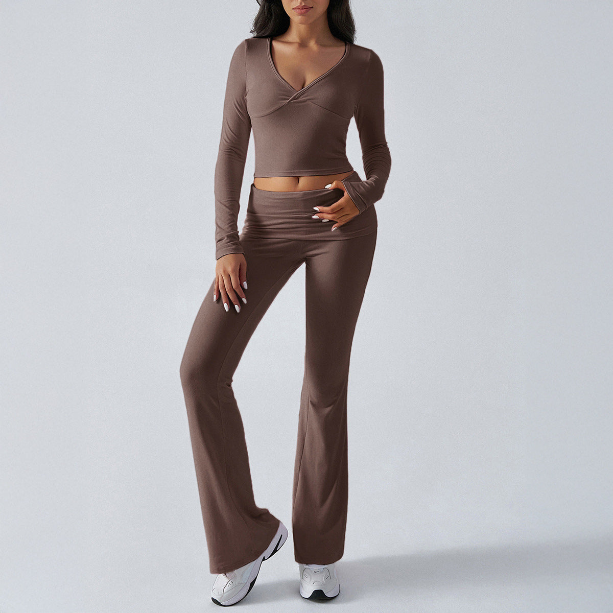 Women's Casual Sports Slim-fitting Knitted Long-sleeved Trousers Two-piece Suit