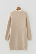 Parchment Button Lace Detail Raglan Sleeve Shift Mini Sweater Dress