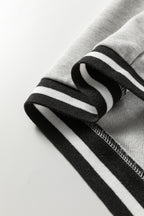 Light Grey Striped Trim V Neck Long Sleeve Preppy T Shirt Dress