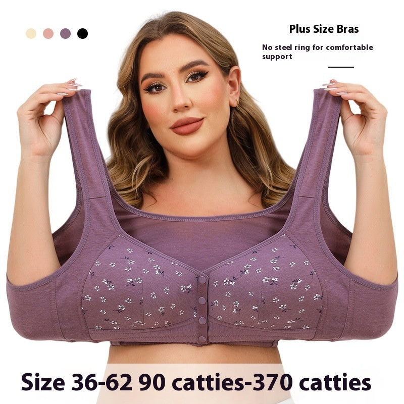 Front Button Printed Wireless Plus Size Bra