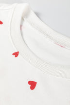 Fiery Red Tiny Hearts Printed Long Sleeve Top Drawstring Lounge Pant Set