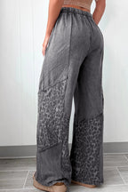 Dark Grey Mineral Wash Leopard Patchwork Loose Pants