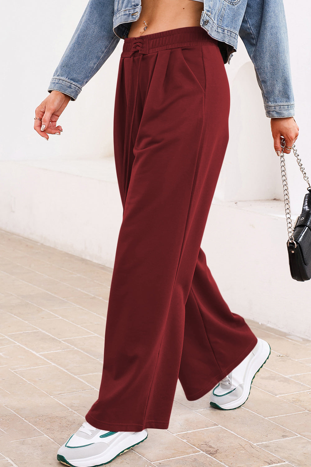 Gray Tied Elastic High Waist Pleated Detail Solid Sweatpants