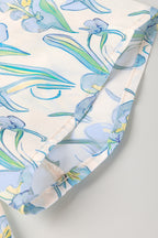 Green Floral Print Shirtcollar Buttoned Short Sleeve Shift Dress