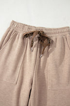 Gray Morn Corduroy Leopard Drawstring High Waist Trousers