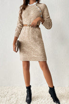 Parchment Button Lace Detail Raglan Sleeve Shift Mini Sweater Dress