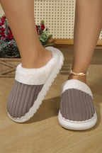 Dark Grey Ribbed Plush Color Block Winter Slippers