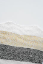 Gray Stripe Colorblock Bubble Sleeve Drop Shoulder Sweater Dress