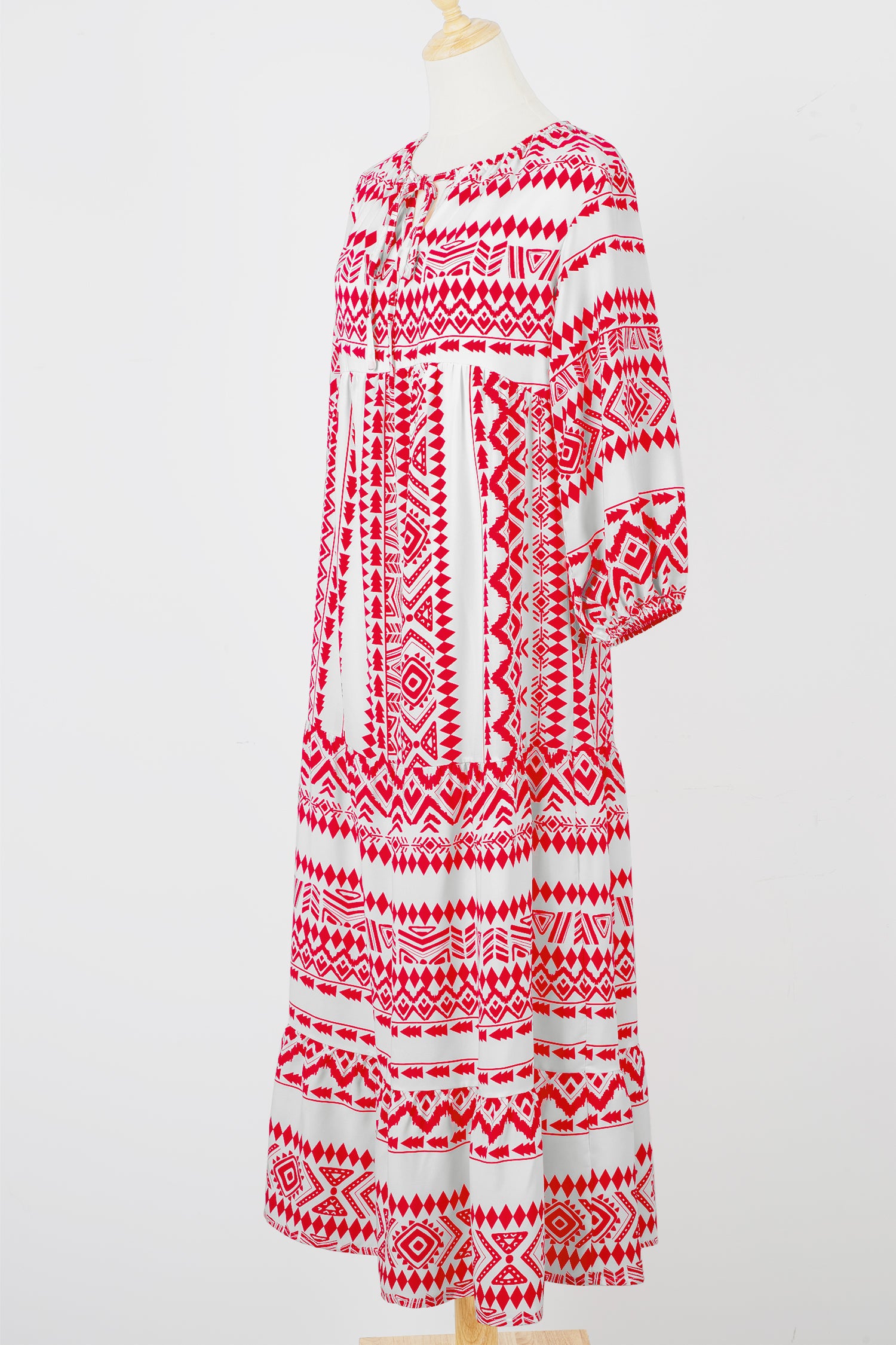 Red Boho Printed Half Sleeve Maxi Dress