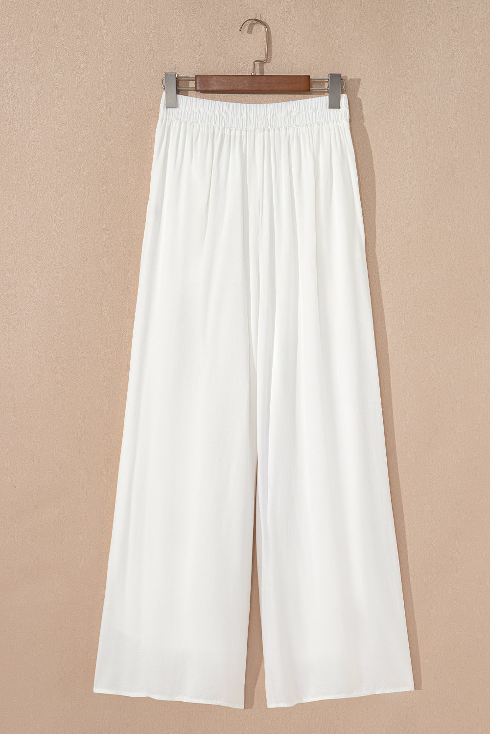 White Solid Drop Waist Pleated Wide Leg Casual Pants