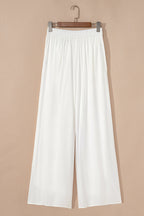 White Solid Drop Waist Pleated Wide Leg Casual Pants