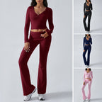 Women's Casual Sports Slim-fitting Knitted Long-sleeved Trousers Two-piece Suit