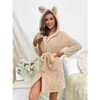 Plush Loungewear Robe Hooded Sleepwear With Drawstring