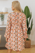 Black Floral Deep V Neck Smocked Bust Bubble Sleeve Babydoll Dress