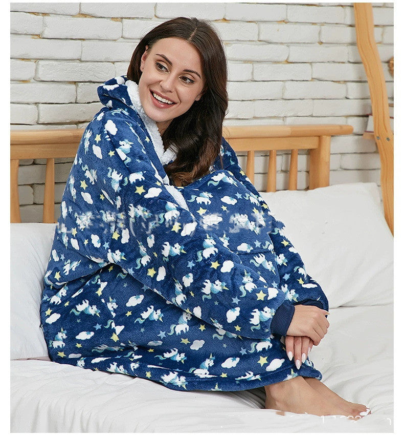 Christmas Pajamas Flannel Printed Hooded Blanket