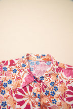 Red Fall Flower Print Long Sleeve Mini Dress