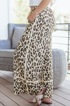 Khaki Leopard Wide Leg Cropped Pants