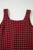 Red Houndstooth Print V Neck Sleeveless Mini Dress