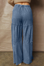 Black Mineral Wash Tiered Wide Leg Patchwork Drawstring Pants