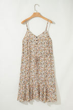 Khaki Boho Floral Printed Tie Waist Flared Sundress