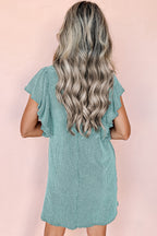 Black Textured Ruffled Flutter Sleeve Mini Dress