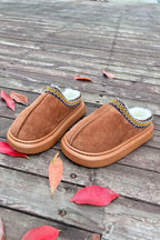 Chestnut Contrast Edge Suede Plush Lined Thick Sole Winter Slippers