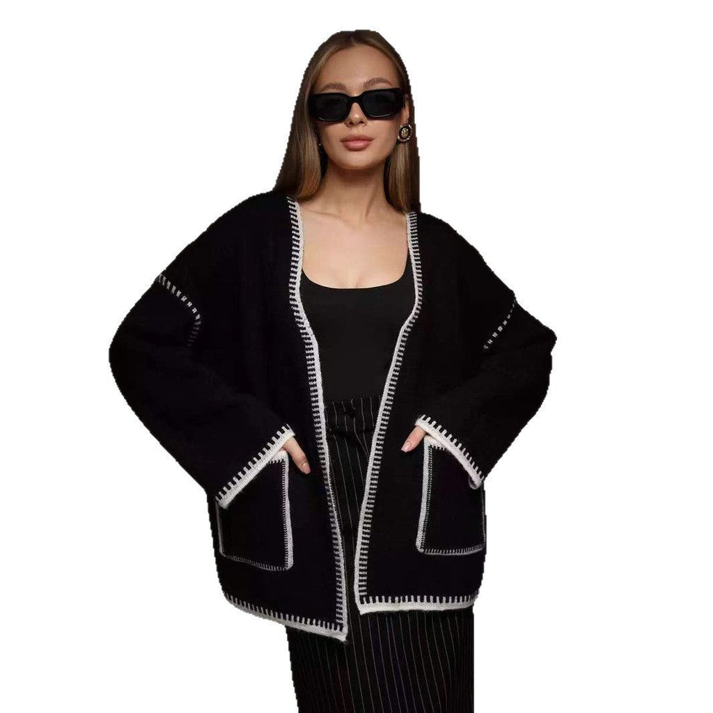 Lace-up Knitted Cardigan Loose Mid-length Sweater Coat