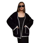 Lace-up Knitted Cardigan Loose Mid-length Sweater Coat