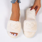 Ladies Flat-bottom Solid Color Warm Fur Slippers