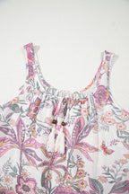 Multicolour Floral Print Fringed Tie U Neck Sleeveless Mini Dress