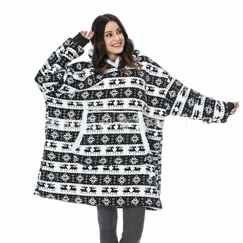 Christmas Pajamas Flannel Printed Hooded Blanket