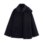 Elegant Blended Textile Scarf Overcoat Coat